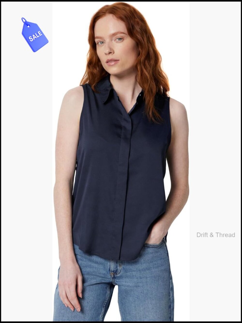 Women's Regular-Fit Sleeveless Button-Down Blouse - Navy